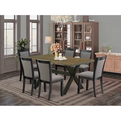 HomeStock 7-Piece Distressed Jacobean Finish Solid Wood Top Dining Table with 6-Parson Chairs