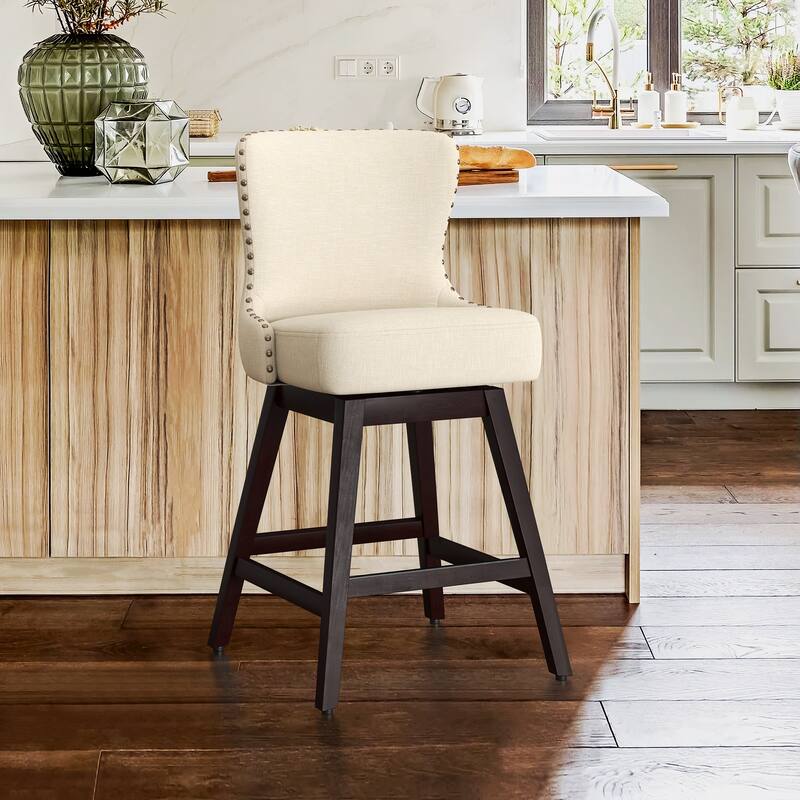 26 in. H Counter Height Barstools Modern Upholstered 360 Free Swivel Counter Stools with Footrest - Single - Beige