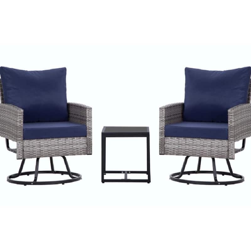 Durable Outdoor Swivel Patio Chairs with Cushions & Rattan Design - Blue Cushions + Grey Frame
