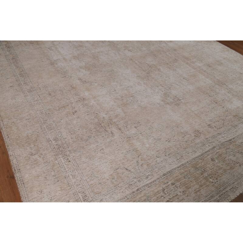 Distressed Tabriz Persian Vintage Rug Hand-Knotted Wool Carpet - 8'11"x 12'9"