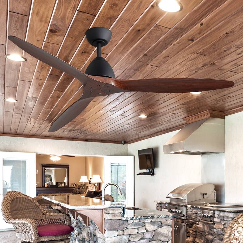 56" Wood Grain ABS 3-Blade Ceiling Fan No Light with Remote