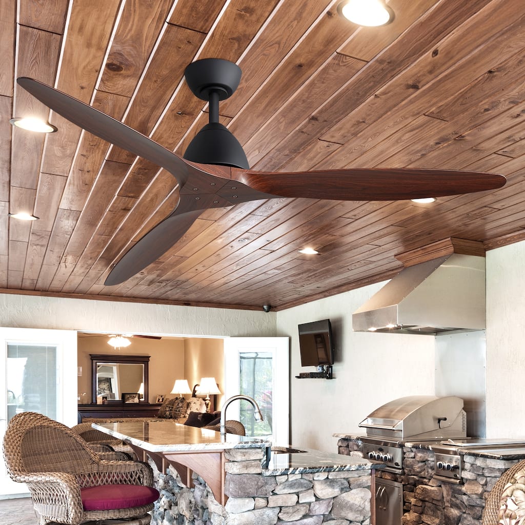 56 Inch Modern Ceiling Fan with Remote Control,No Light Ceiling Fan with Wood Grain ABS Blades,6 Speeds & Reversible DC Motor