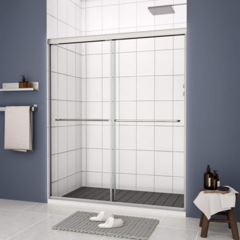 70'' H Glass Double Sliding Shower Door in Black/Chrome