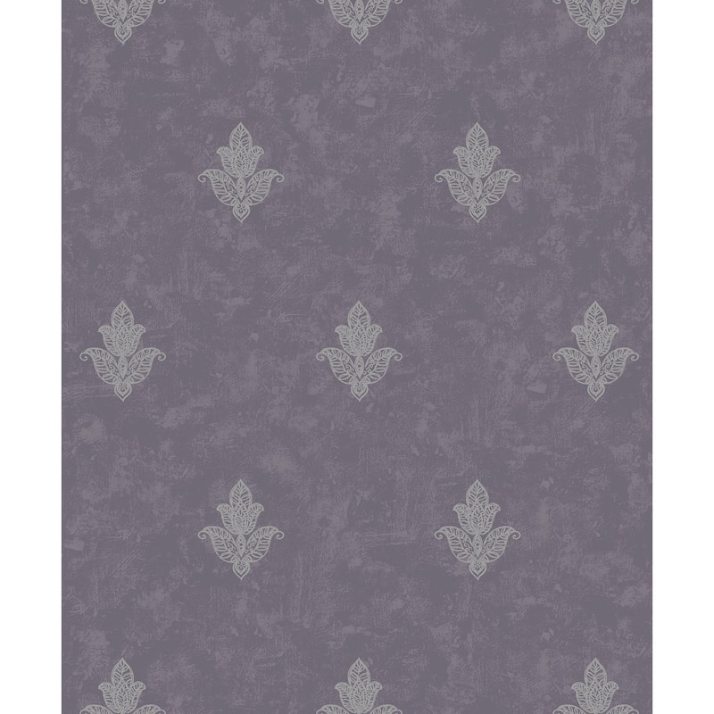 Galerie Wallcoverings Emporium 3D Embossed Mehndi Motif Non-woven Metallic Wallpaper Roll - 33 feet x 21 inches - Purple
