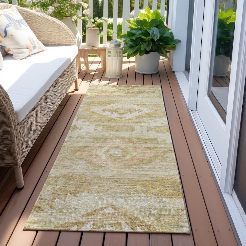 Machine Washable Indoor/ Outdoor Chantille Boho Tribal Rug - Wheat - 2'3" x 7'6"