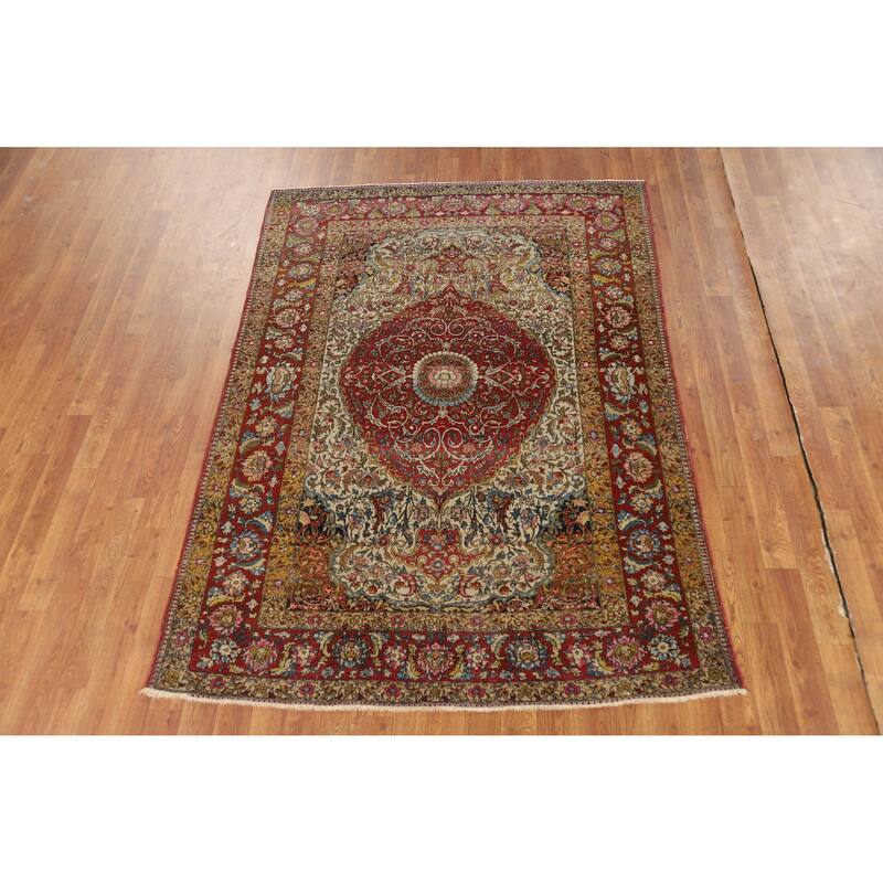 Pre-1900 Antique Vegetable Dye Isfahan Persian Wool Carpet - 4'7" x 6'7"