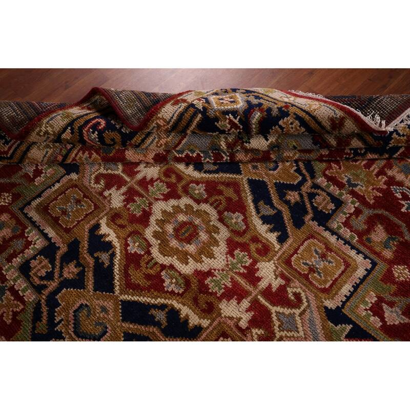 Geometric Heriz Serapi Indian Area Rug Handmade Red Wool Carpet - 7'10"x 10'0"