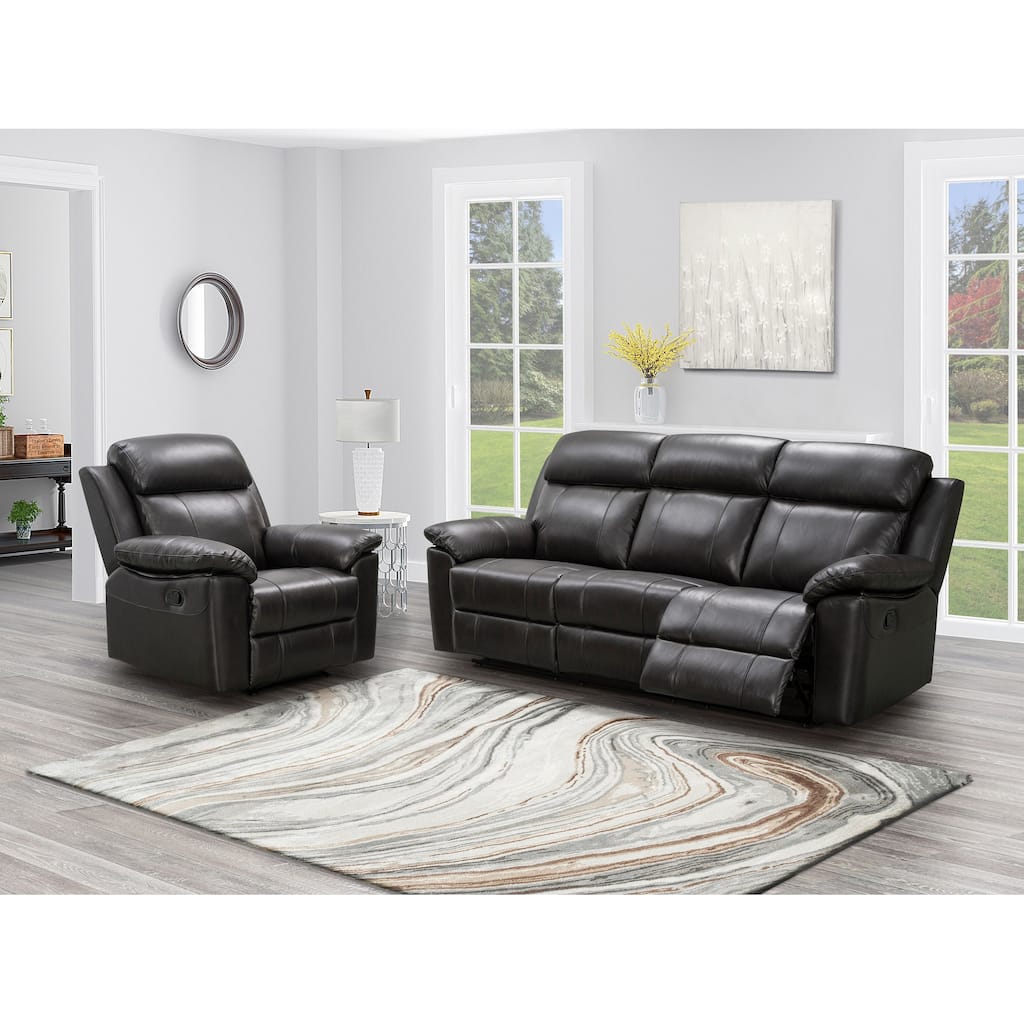 Abbyson Braylen 2 Piece Top Grain Leather Manual Reclining Sofa and Recliner Set