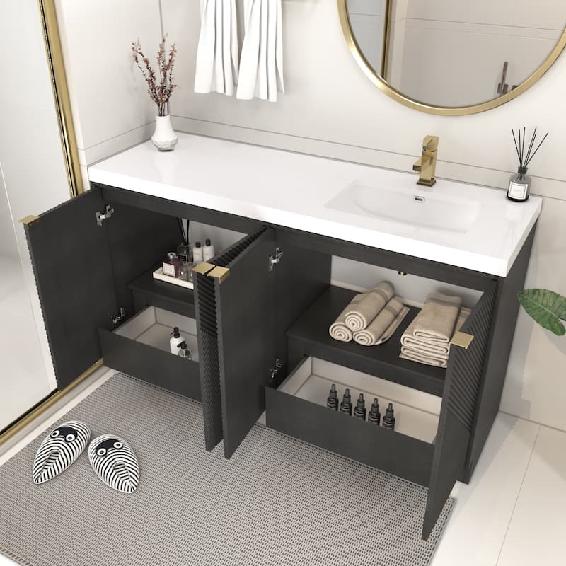 Milano 60" Freestanding Bathroom Vanity with Right White Sink