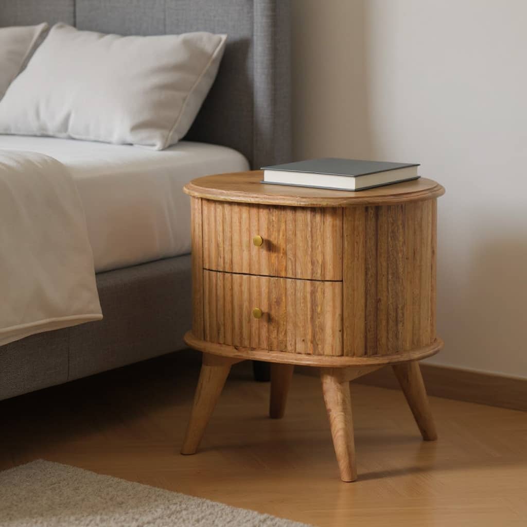 HomeRoots 20" Natural Solid Wood Oval Ribbed Texture Two Drawer Nightstand