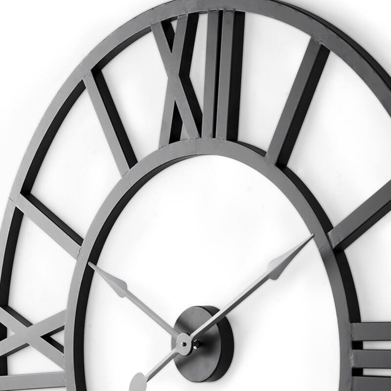 HomeRoots 30" Black Iron Analog Round Wall Clock - 30.00 in. x 30.00 in. x 1.63 in.