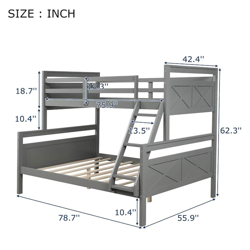 Twin over Full Bunk Bed with ladder, Safety Guardrail