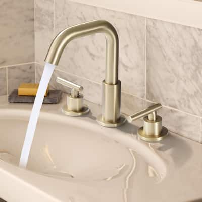 Rbrohant 8'' Widespread Bathroom Faucets, 2-Handle Bathroom Sink Faucet with Drain Assembly - Brushed Gold