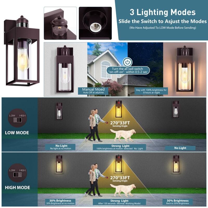 Smart Security Black Motion-Sensor Wall Lights for Your Outdoor Space 2-Pack