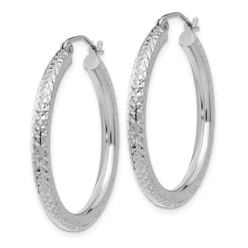 Curata 14k White Gold Diamond Cut 29x3mm Round Tube Hoop Earrings