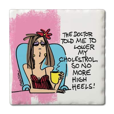 High Heels 4 Pack Absorbent Stone Coasters with Cork Backing 4" Square Made in The USA Absorbent Wipes Clean