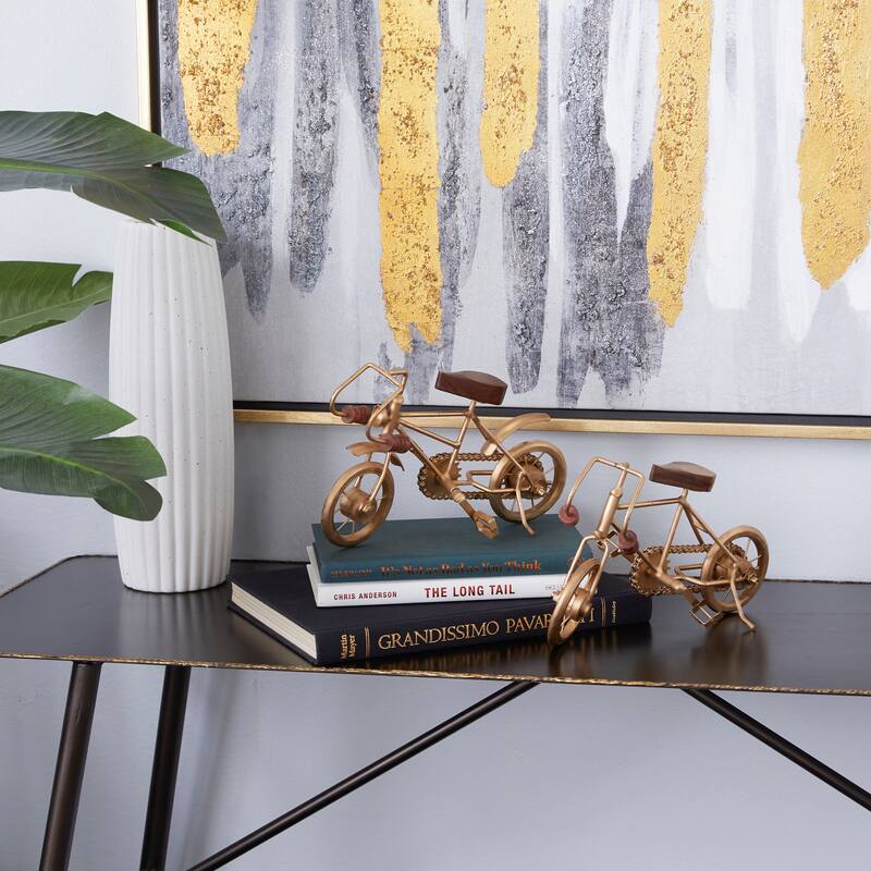 Black or Gold Metal Bike Sculpture with Wood Accents (Set of 2)
