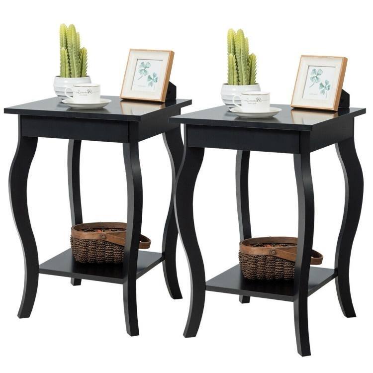 Modern Nightstand End Table Set of 2 with Open Storage