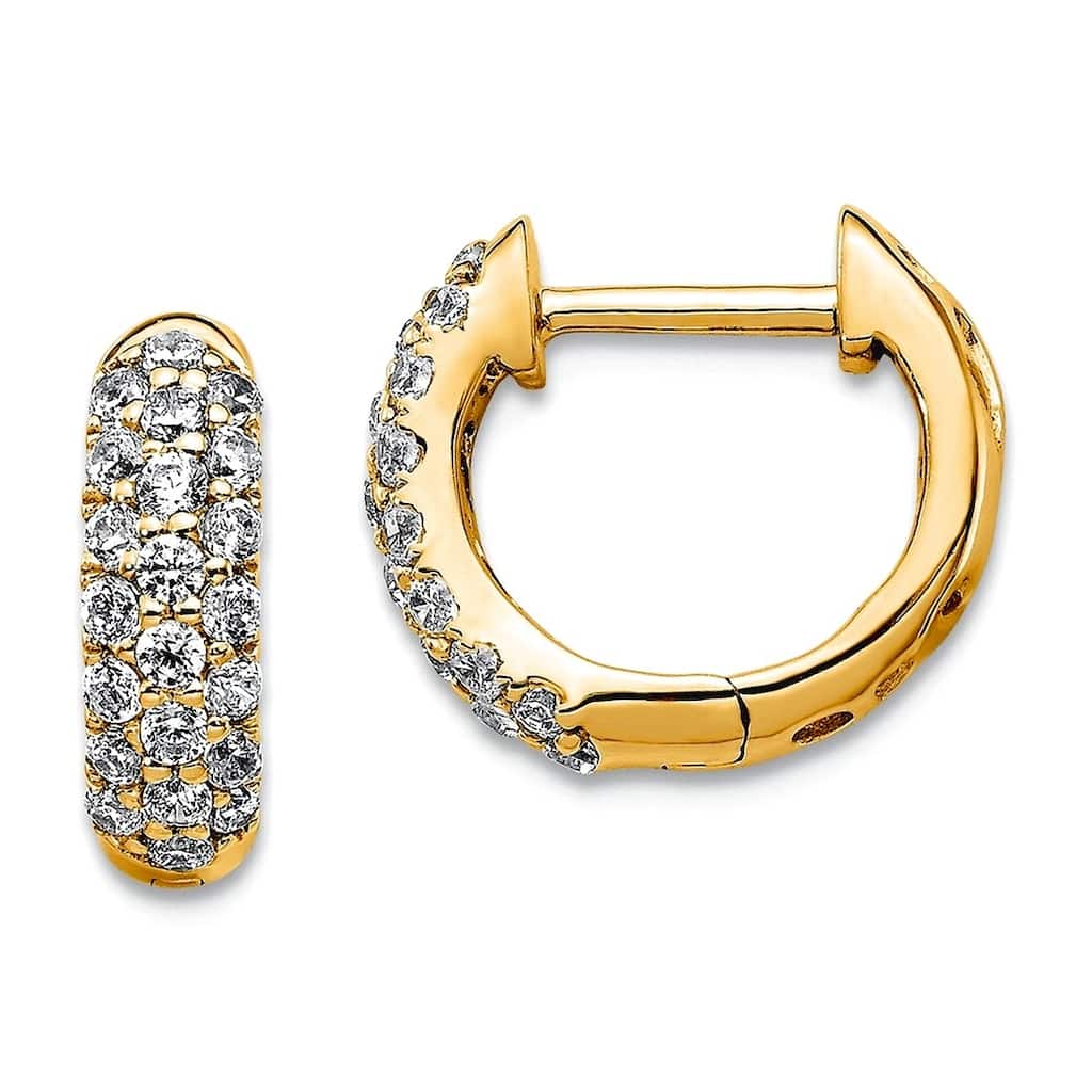 Curata 10k Yellow or White Gold 1/2 ct Genuine Diamond Pave Hinged Huggies Earrings