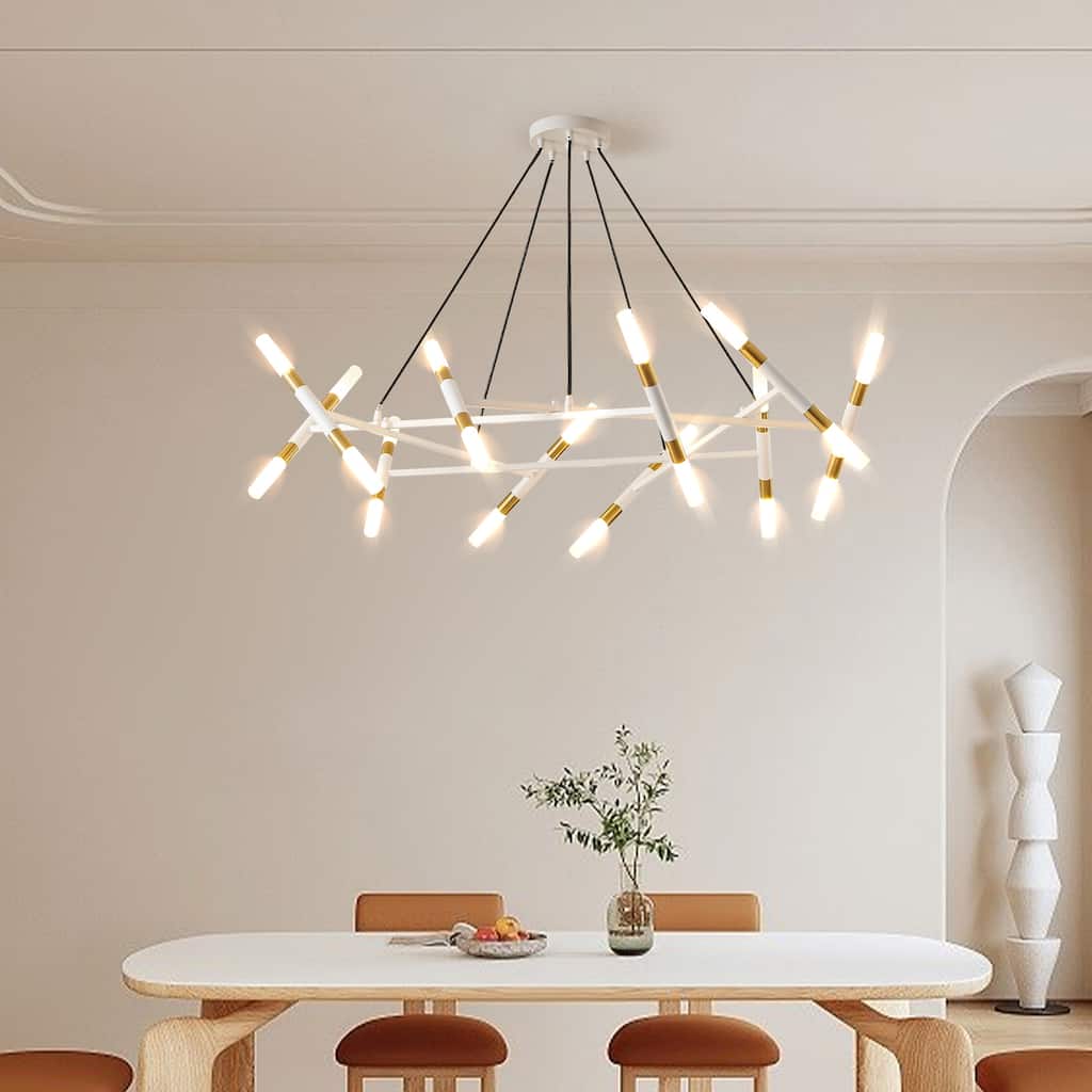 41" Modern Chandelier Light Fixture, with Frosted Tubes, Adjustable Height Pendant Light for Dining Room, Living Room
