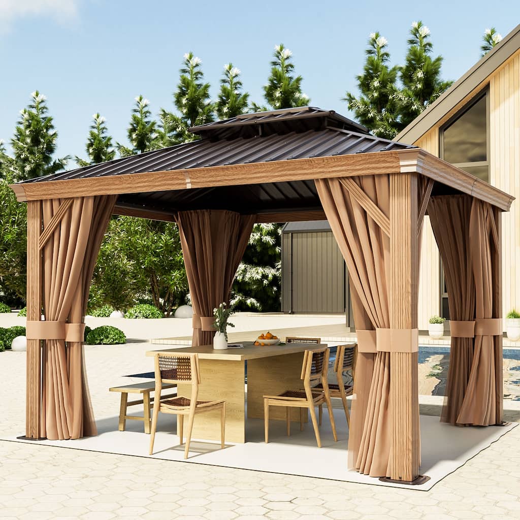 12' x 10'/ 16'x 12' Hardtop Gazebo, Wooden Finish Coated Aluminum Frame Canopy