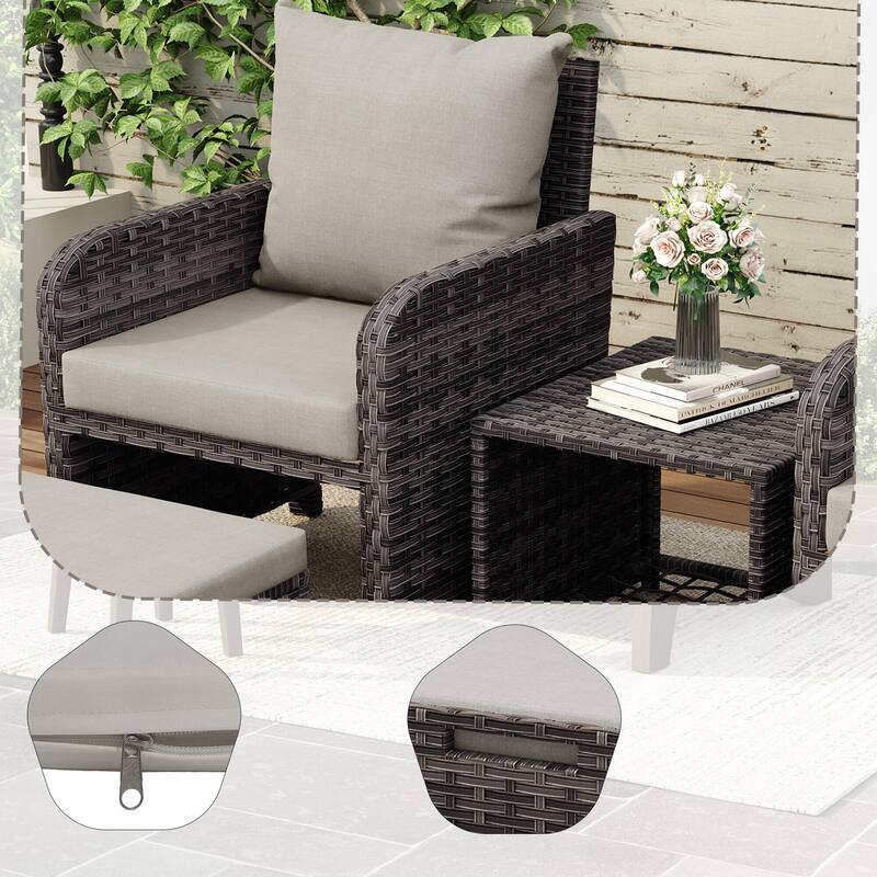 Patio 5 Pieces Rattan Cushioned Conversation Set With Ottoman Coffee Table