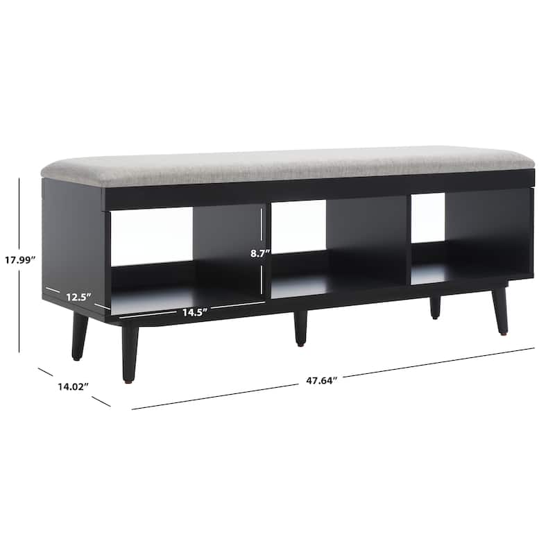 SAFAVIEH Cricket Mid-Century Modern Open Shelf Storage Bench with Cushion