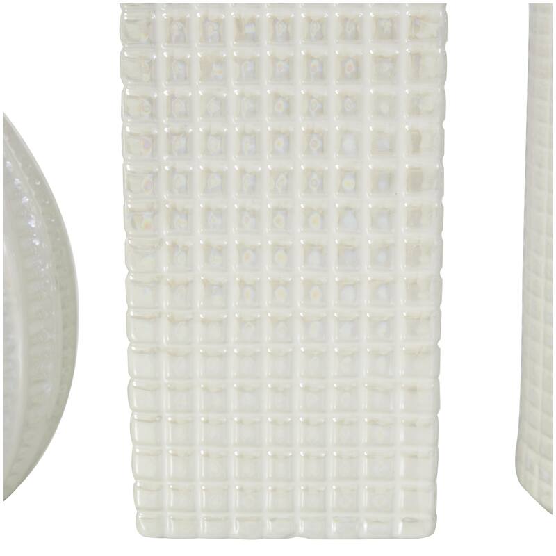 Ceramic Geometric Dimensional Textured Decorative Vase with Varying Shapes - Set of 3 Gold, Silver, Cream - Roche River Decor