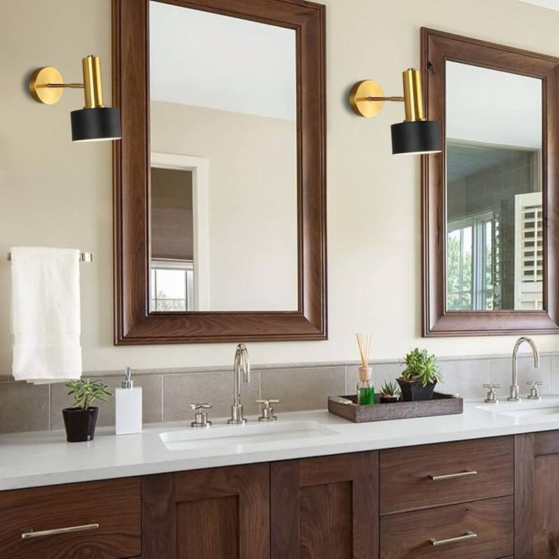 2 Pack wall sconces black and gold wall lamps metal wall light fixture - N/A