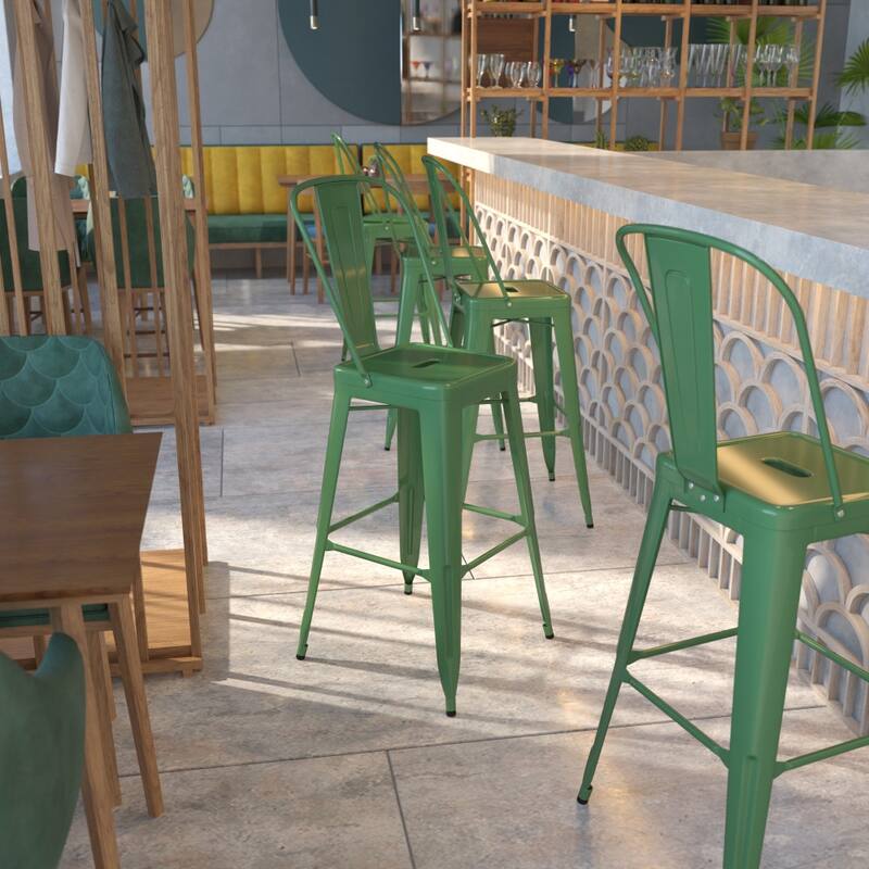 30'' High Metal Indoor-Outdoor Barstool with Back - Green