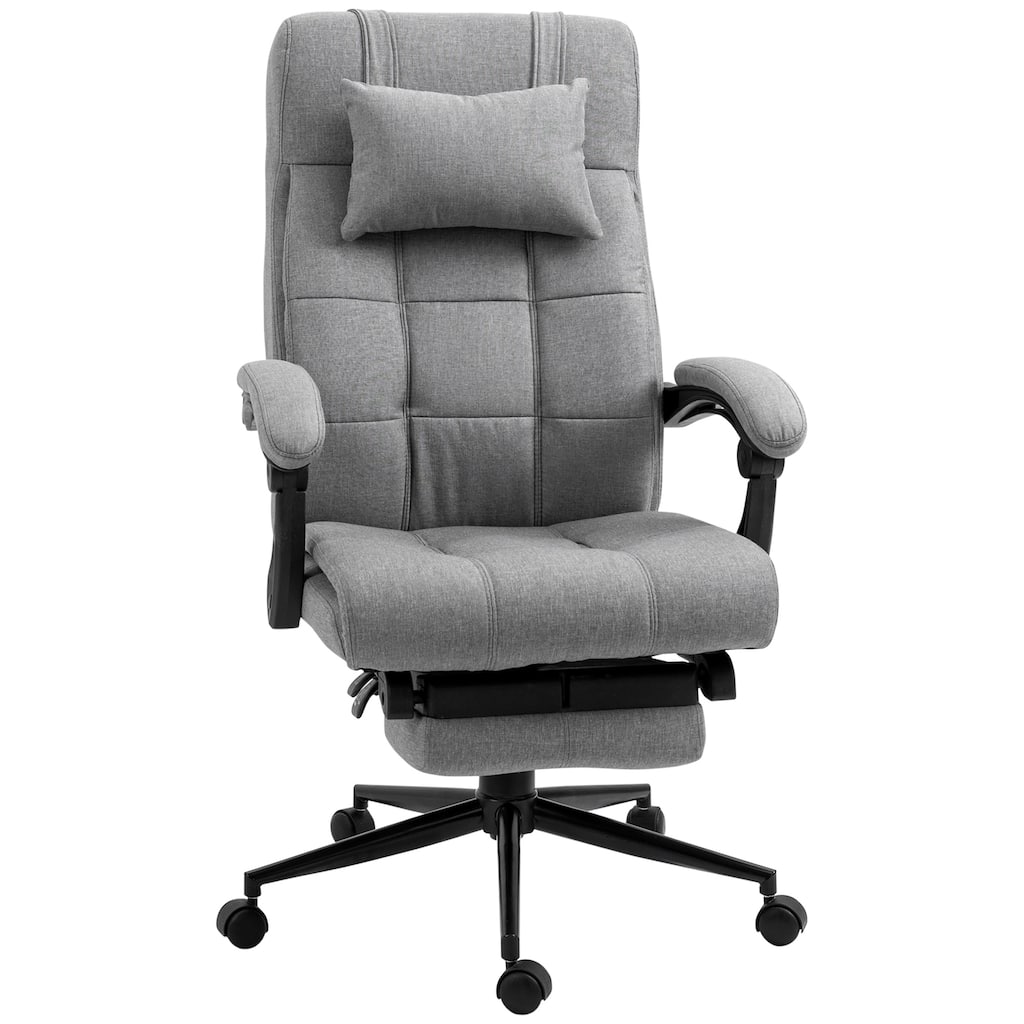 Breathable Linen-Feel Swivel Task Chair with Padded Armrests, Headrest Pillow, and Reclining Function for Comfort and Style