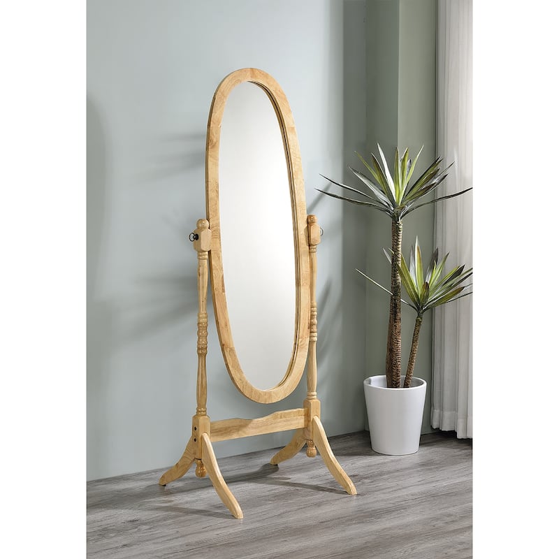Natural Wooden Cheval Floor Mirror - Brown