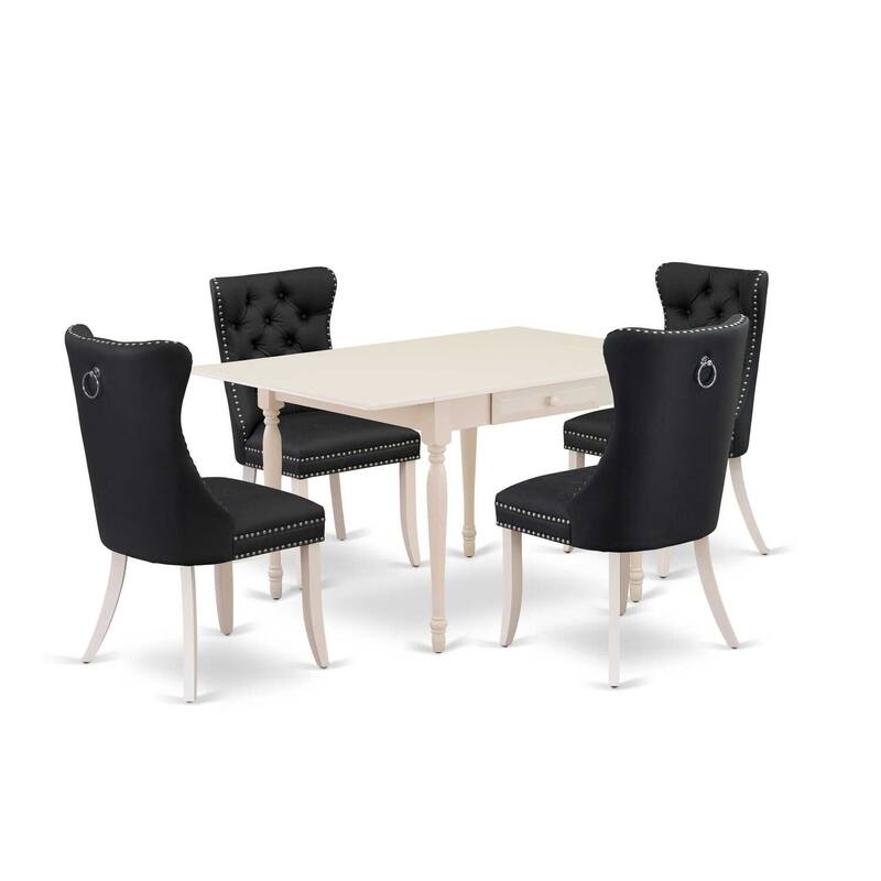5-Piece Linen White Finish Solid Wood Top - Rectangular Upholstered Dining Room Set - Seats 4