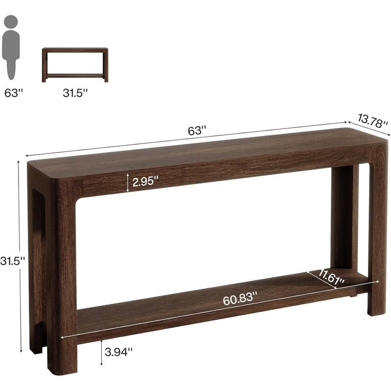 63-Inch Farmhouse Console Table with Storage for Entryway, Narrow Sofa Table Behind Couch for Living Room, Hallway, Foyer