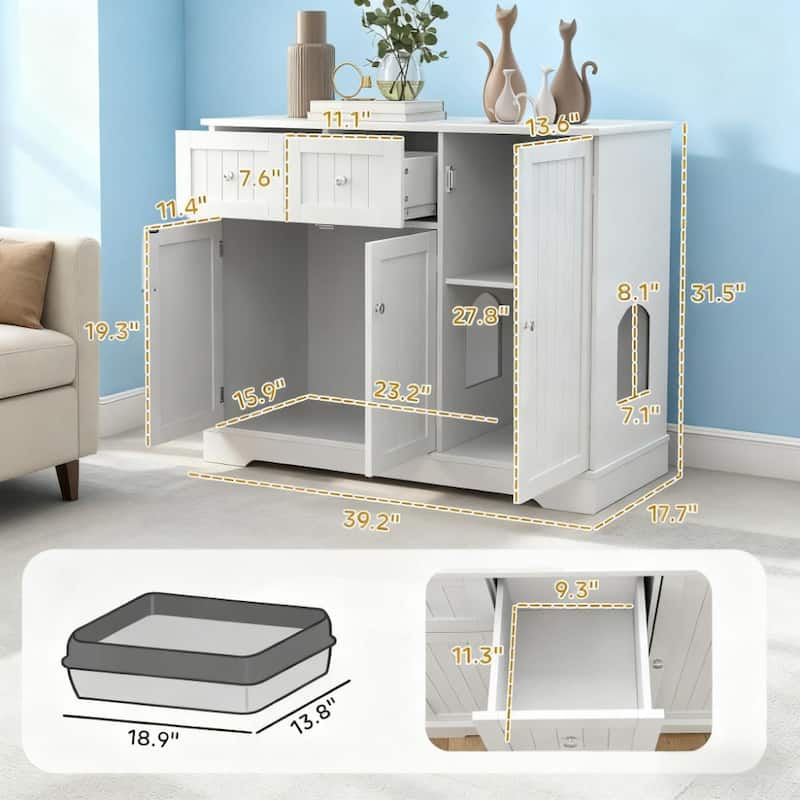Cat Litter Box Enclosure with Drawers