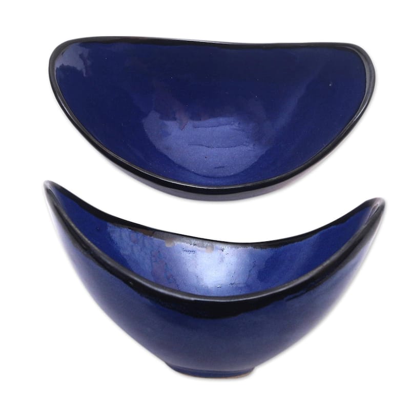 Novica Handmade Cobalt Cuisine Ceramic Serving Bowls (Pair)