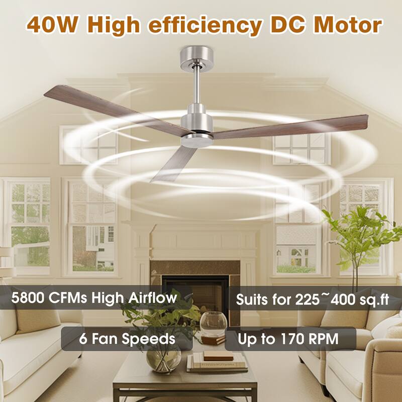 52" Matte Black Industrial Reversible DC Motor Ceiling Fan - 52" L x 52" W x 11.6" H