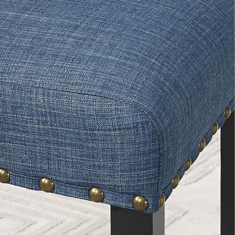 Counter Height Bar Stools Set of 2, Linen Fabric Upholstered Bar Stool, Dining Chairs with Nailhead Trim & Solid Wood Legs