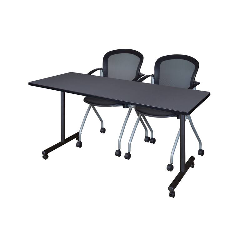 66" x 24" Mobile Training Table- Grey & 2 Chairs- Black