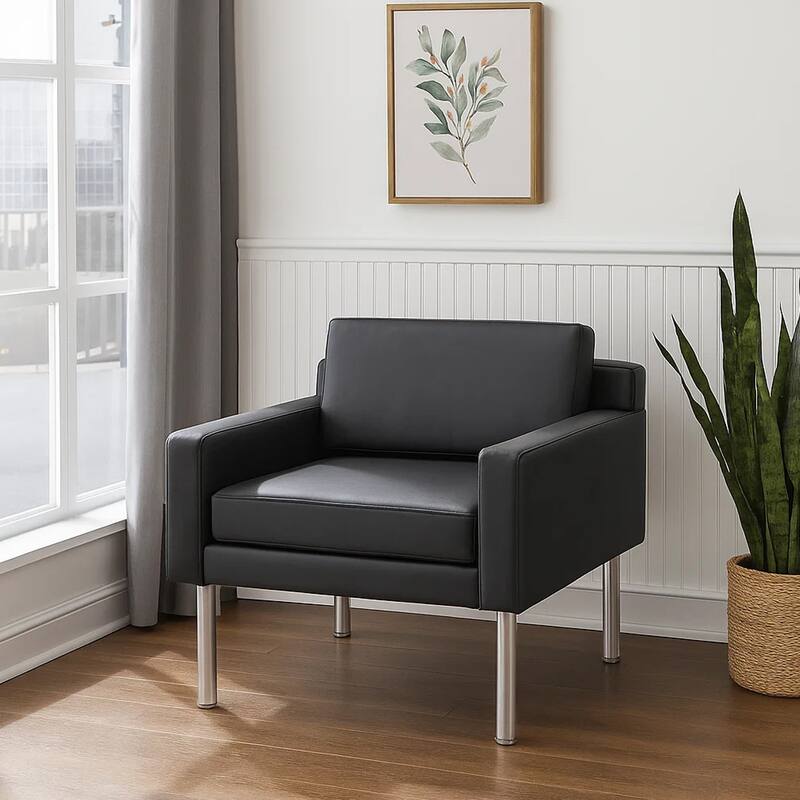 Sia Oversized Lounge Chair, Black Antimicrobial Vinyl, Nickel Legs