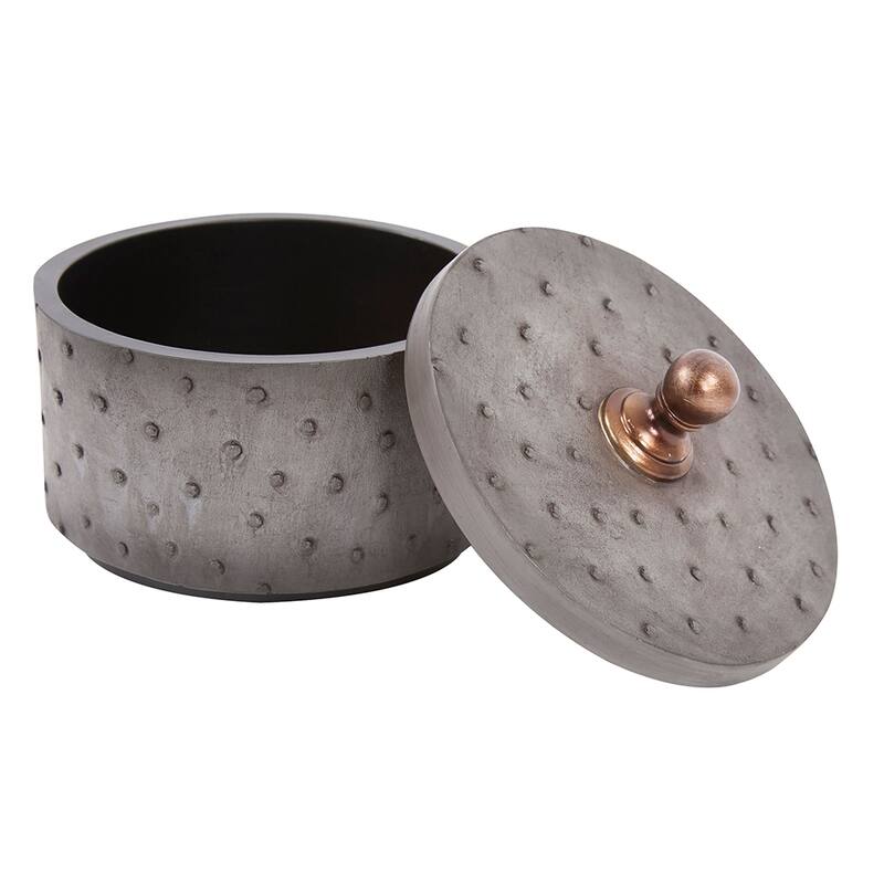 Allan Andrews Round Gray Faux Ostrich Skin Decorative Box, Small - 4H x 4W x 4D