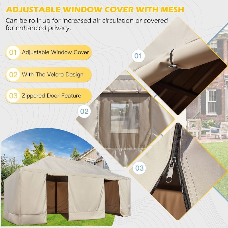 Winter Gazebo Cover with Sidewalls, Waterproof Outdoor Enclosure for Hardtop Gazebos, Beige