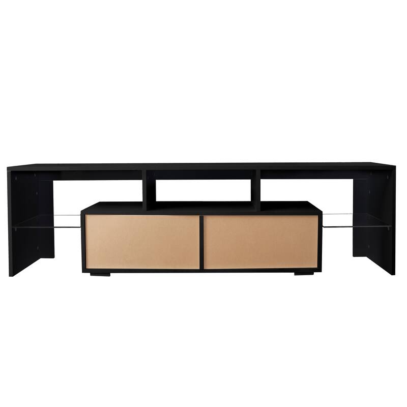 Roomfitters Modern TV Stand with LED Lights, High Gloss Entertainment Center for 70 Inch TV, 20 Color Remote Control