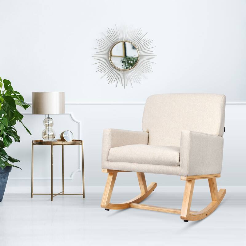 Gymax Mid Century Fabric Rocking Chair Upholstered Accent Armchair - 26.5'' X 34'' X 33.5''