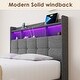 preview thumbnail 9 of 21, Full Size Upholstered Bed Frame with LED Lights and Charging Ports, Storage Headboard with Shelves