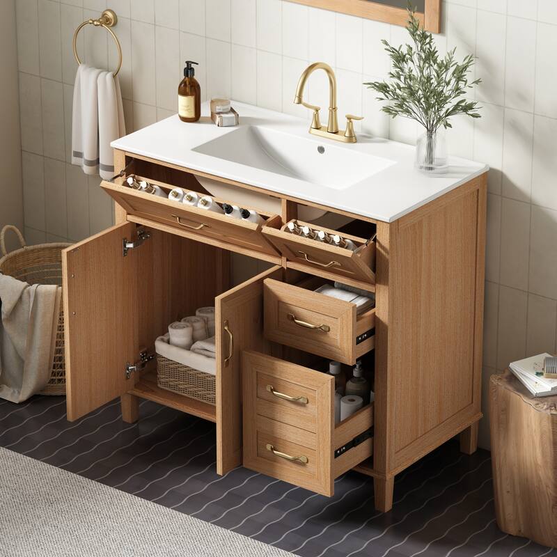 GDFStudio - Avalon Modern Freestanding Bathroom Vanity with Ceramic Sink & Soft Close Multi-Storages