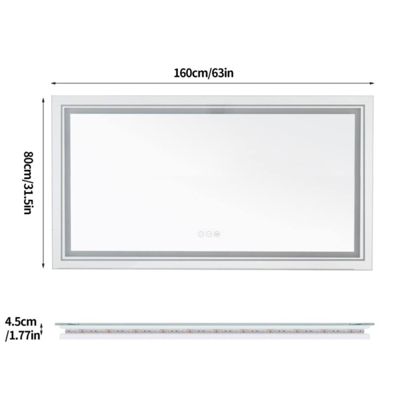 1600*800mm Jumbo Led Lighted Backlit Bathroom Mirror with Anti-Fog & Memory Function, 3 Color Lighting - 160x80cm
