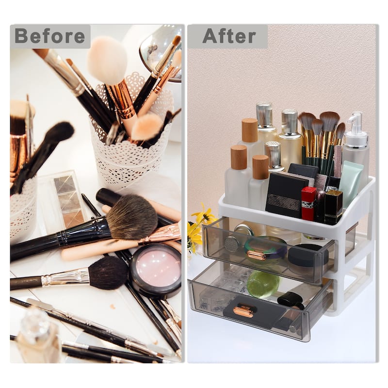 Makeup Organizer Countertop Skincare Organizers for Lotions Lipstick Brushes - Clear Black, White