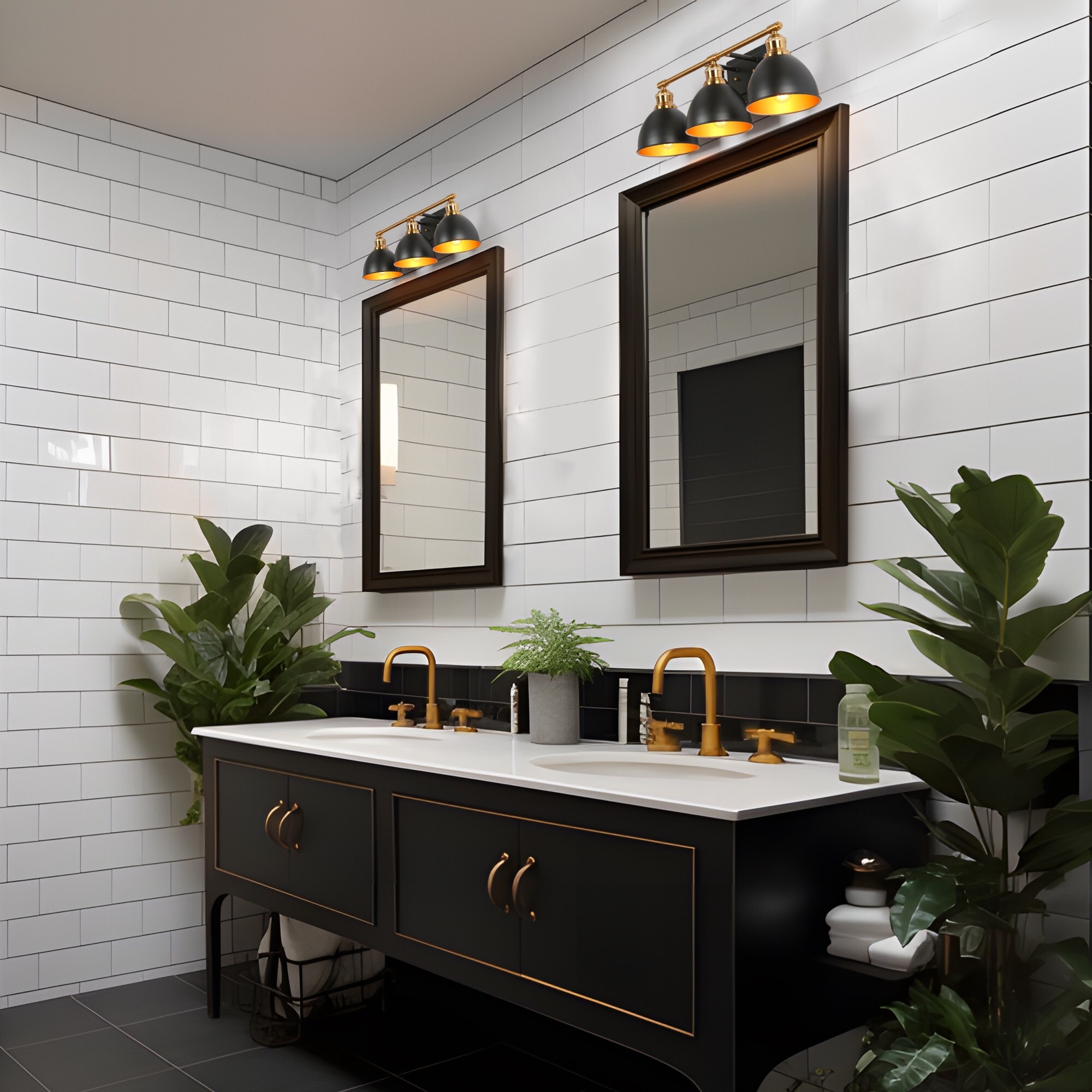 Tetty Modern Industrial Black Gold Bathroom Vanity Light 3Light Metal