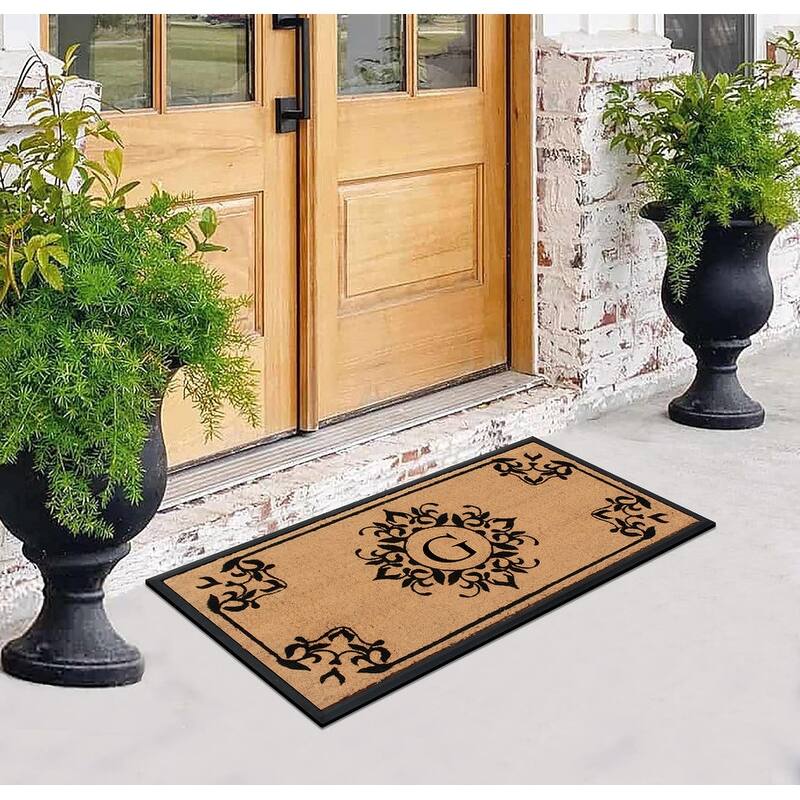 A1HC Floral Natural Coir & Rubber Monogrammed Front Doormat